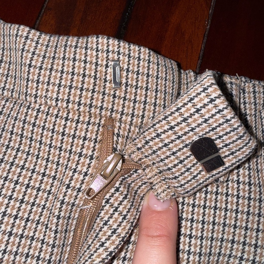 ZARA girls plaid trousers size 11-12 brown houndstooth elastic waist long - Picture 3 of 6